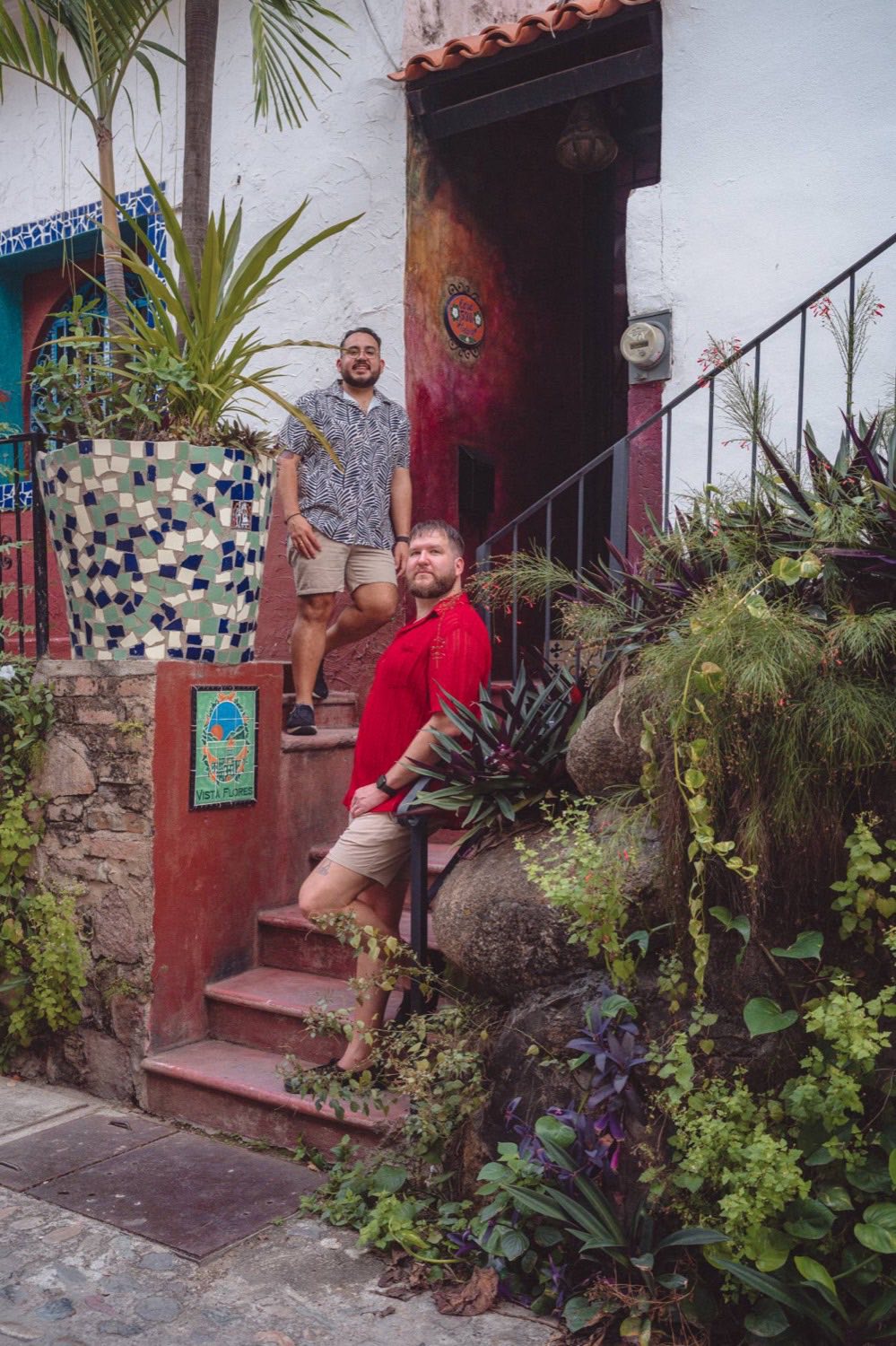 Couple photoshoot on the colorful stairs of Zona Romantica, Puerto Vallarta